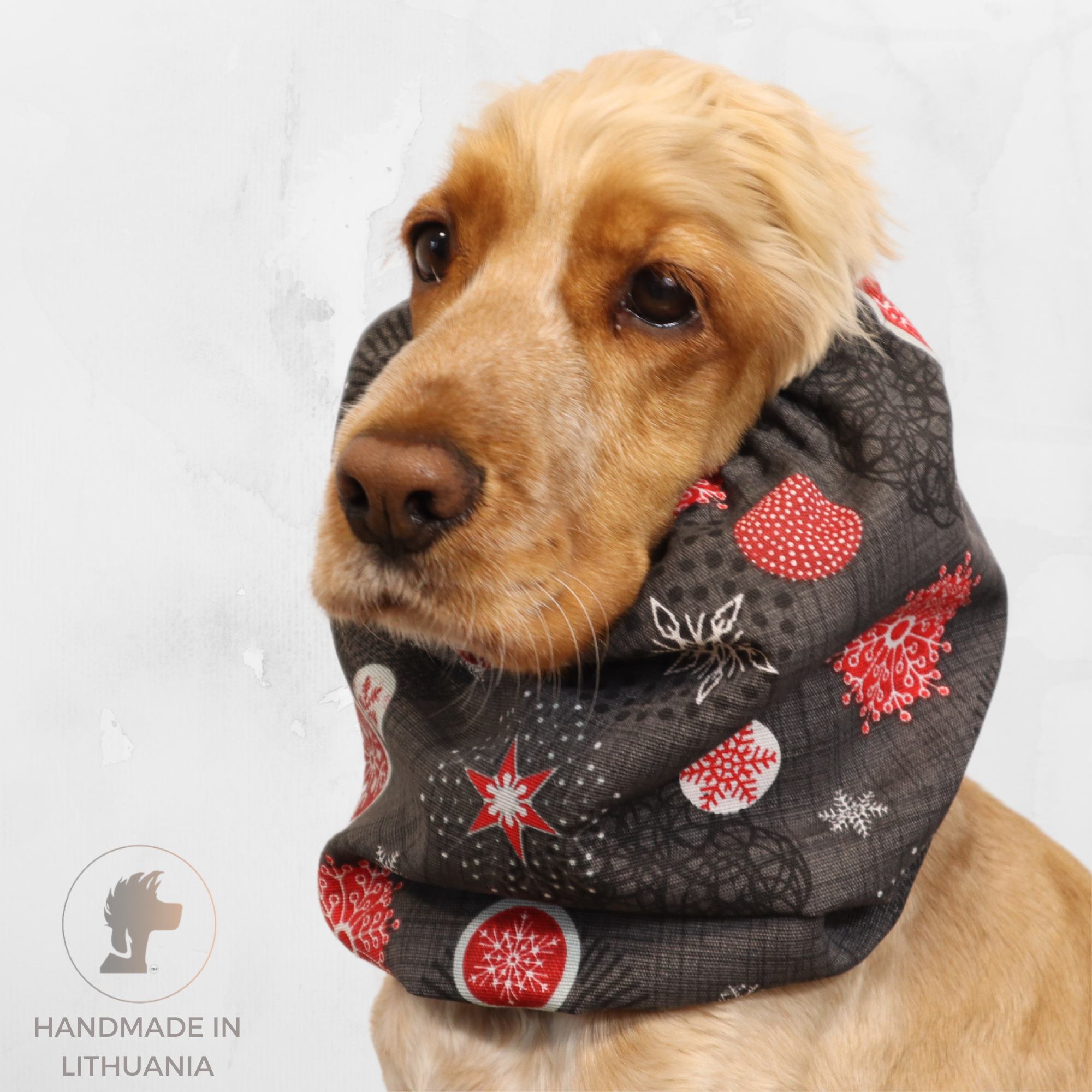<tc>Medvilninis Snoodas Šuniui | Snaigės pilkame</tc>