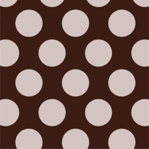 Close-up of the Chocolate Dots pattern with large beige polka dots on a dark brown background.