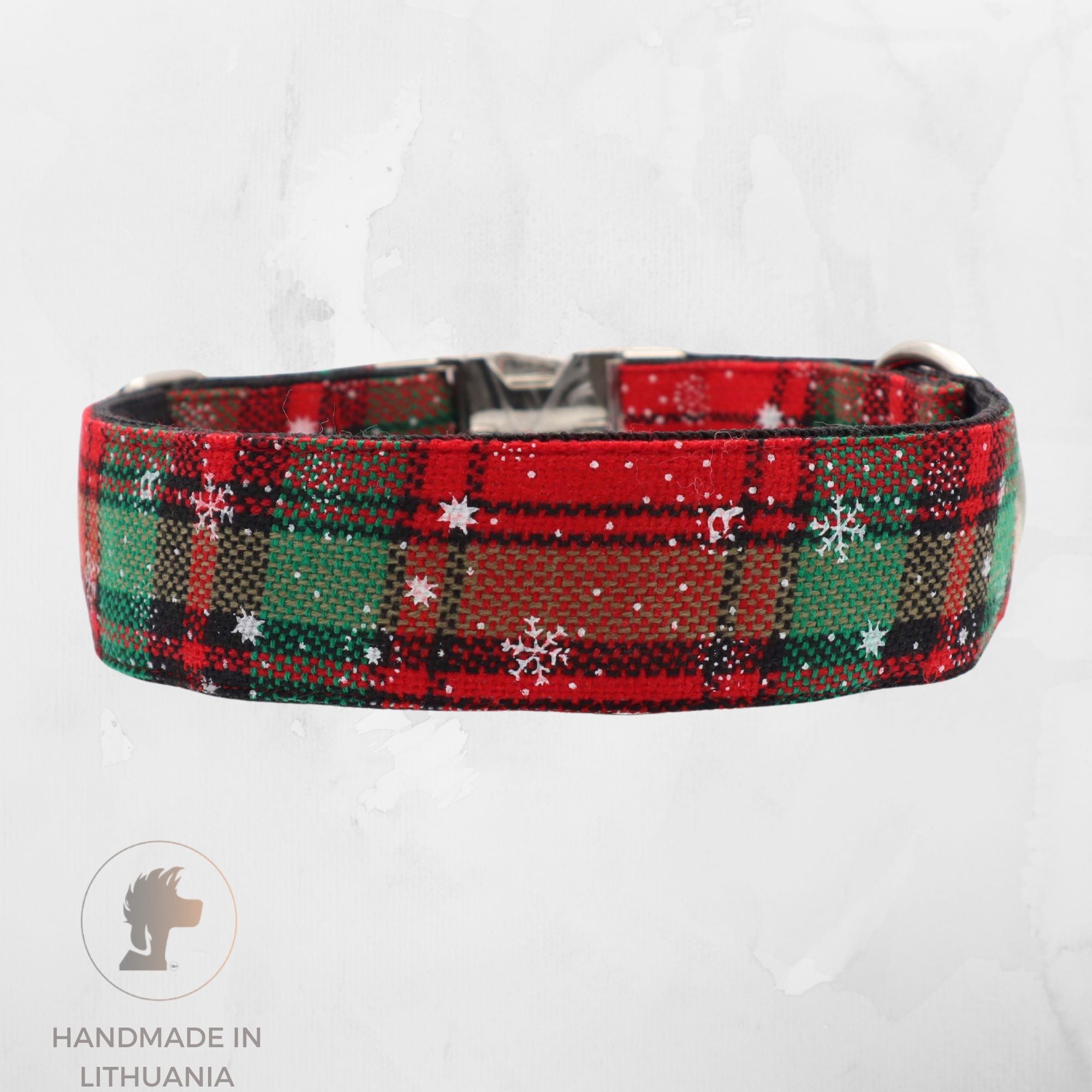 Handmade Dog Collar | Christmas Green Red Tartan | Width: 25-40 mm