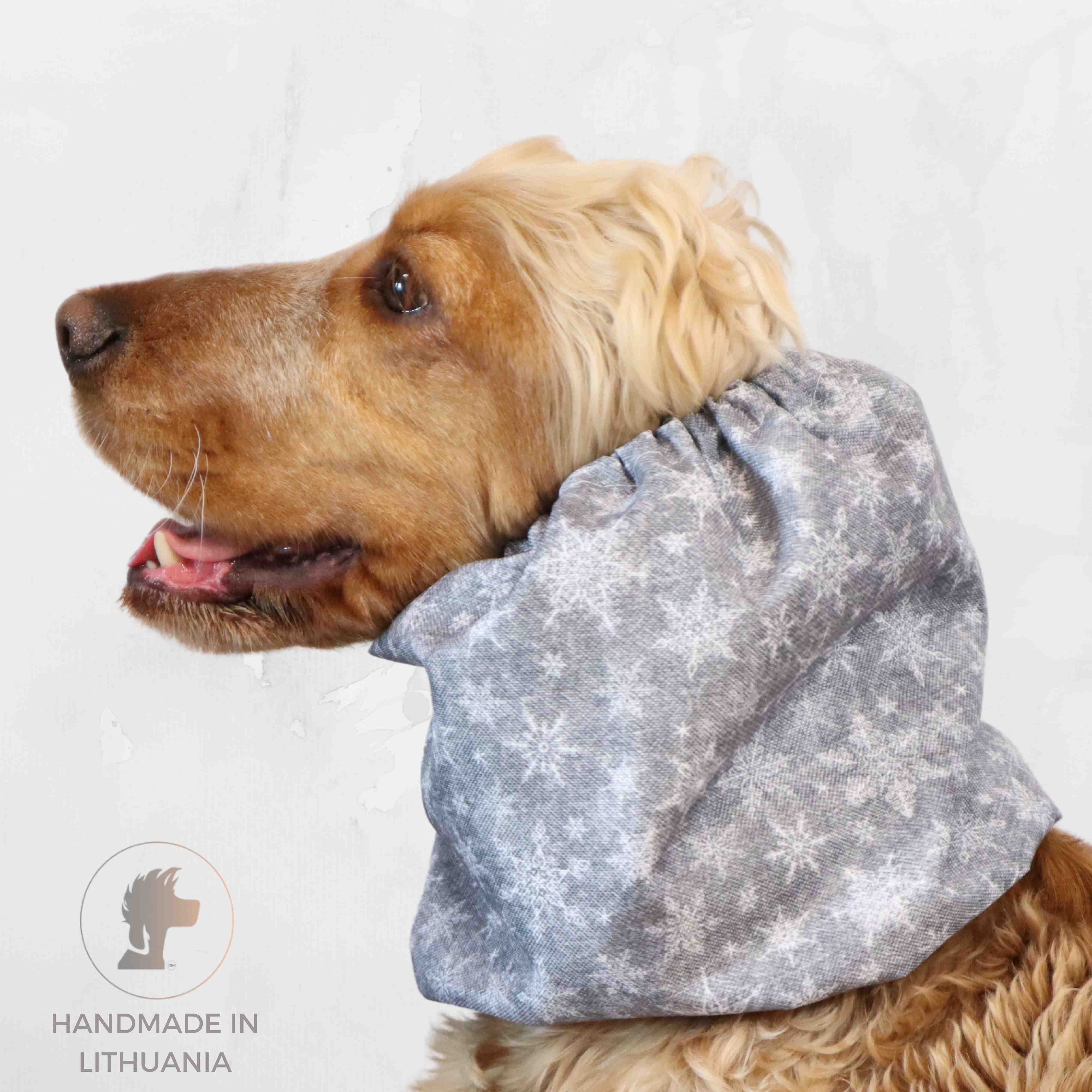 Waterproof Dog Snood | Snowflakes in Acid Black