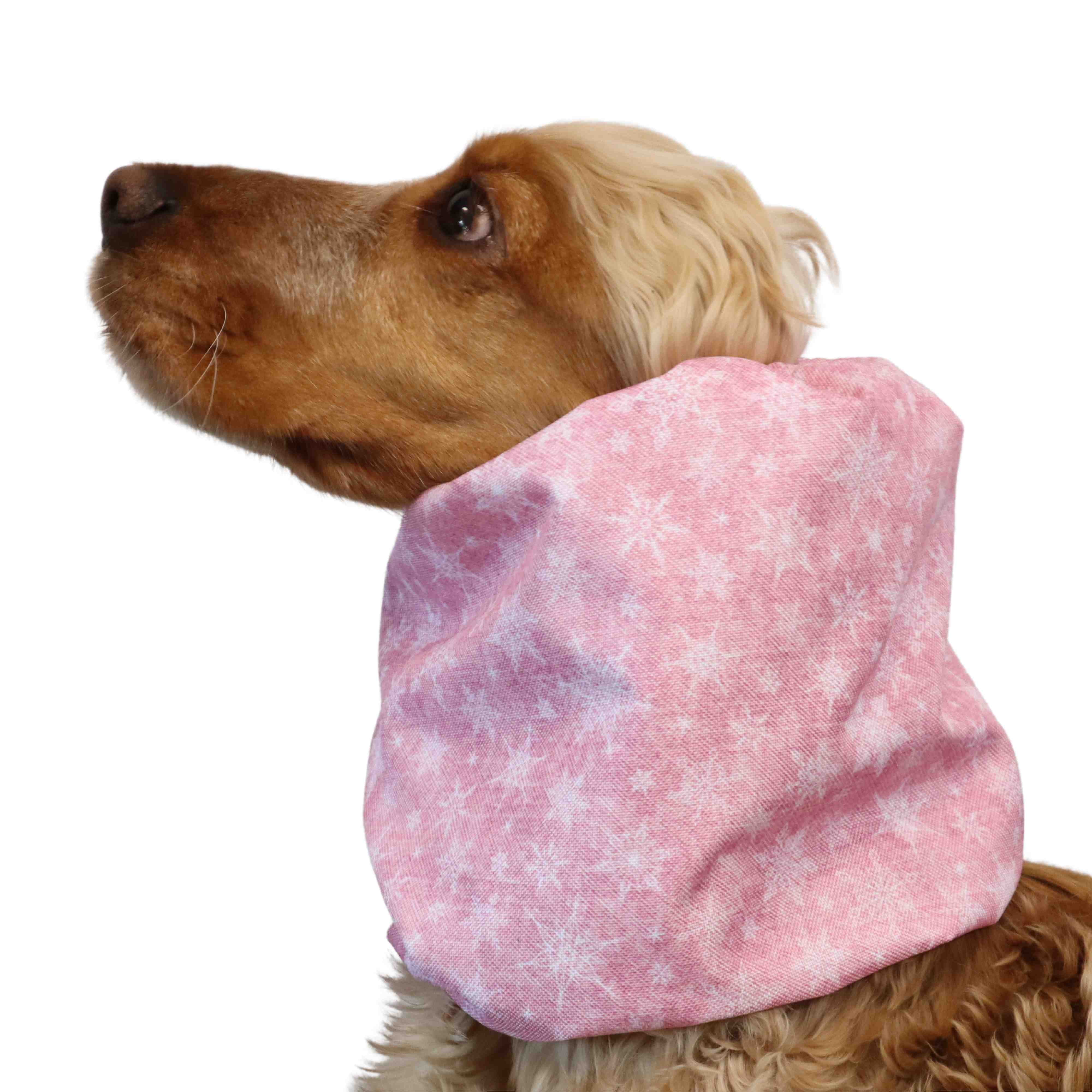 Waterproof Dog Snood | Snowflakes in Pastel Pink
