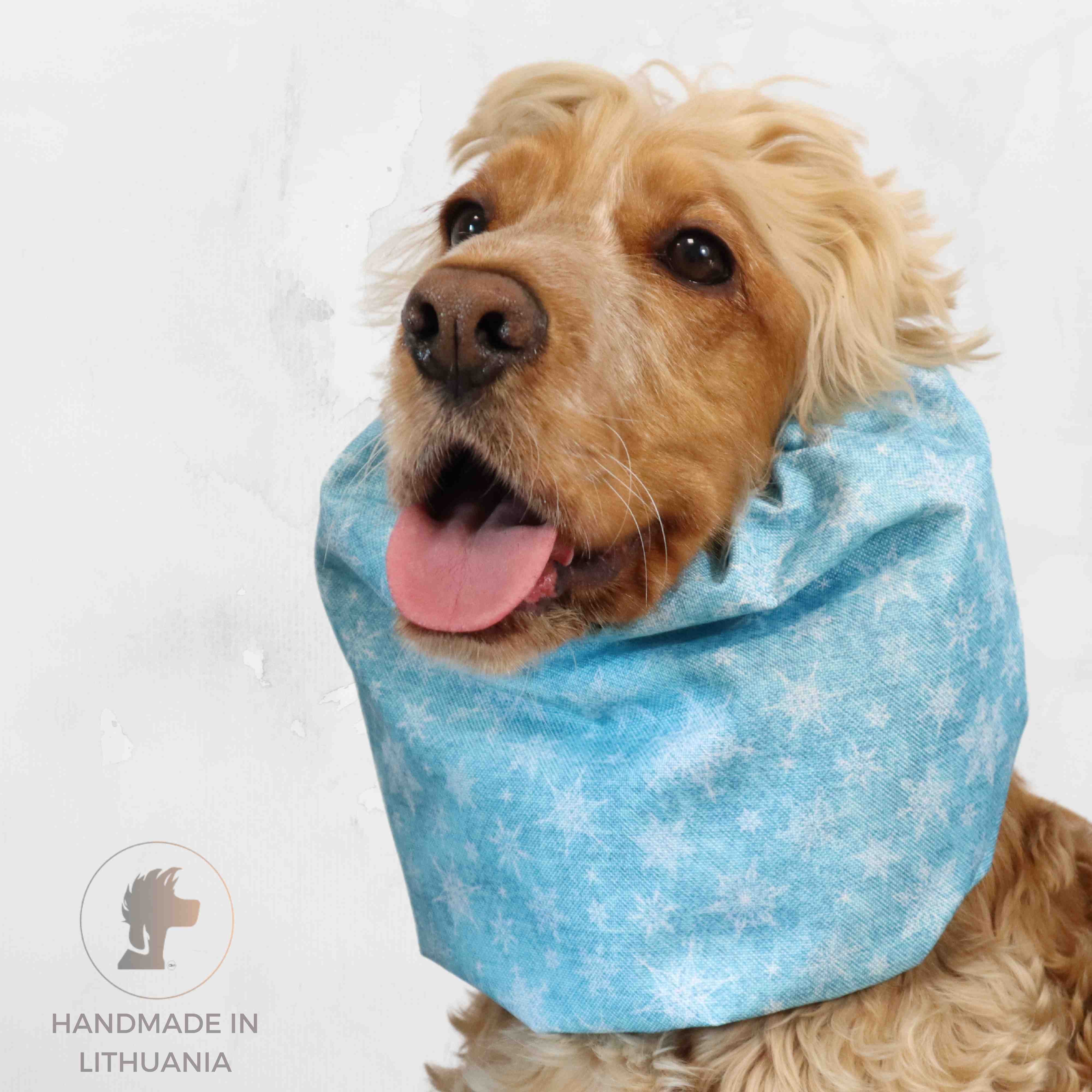 Waterproof Dog Snood | Snowflakes in Sky Blue