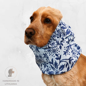 sky blue dog snood lightweight botanical print distinguish me