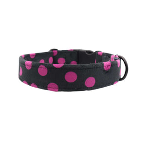 Designer velour dog collar with bold pink polka dots, Distinguish Me
