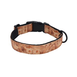 Cork-patterned dog collar with black buckle on a white background
