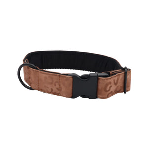 Handmade Sand Leopard dog collar with soft padding and earthy leopard pattern