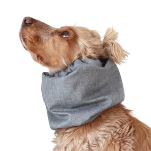 Long-eared dog snood by Distinguish me in Jeans Grey, waterproof ear and neck protection for rainy walks