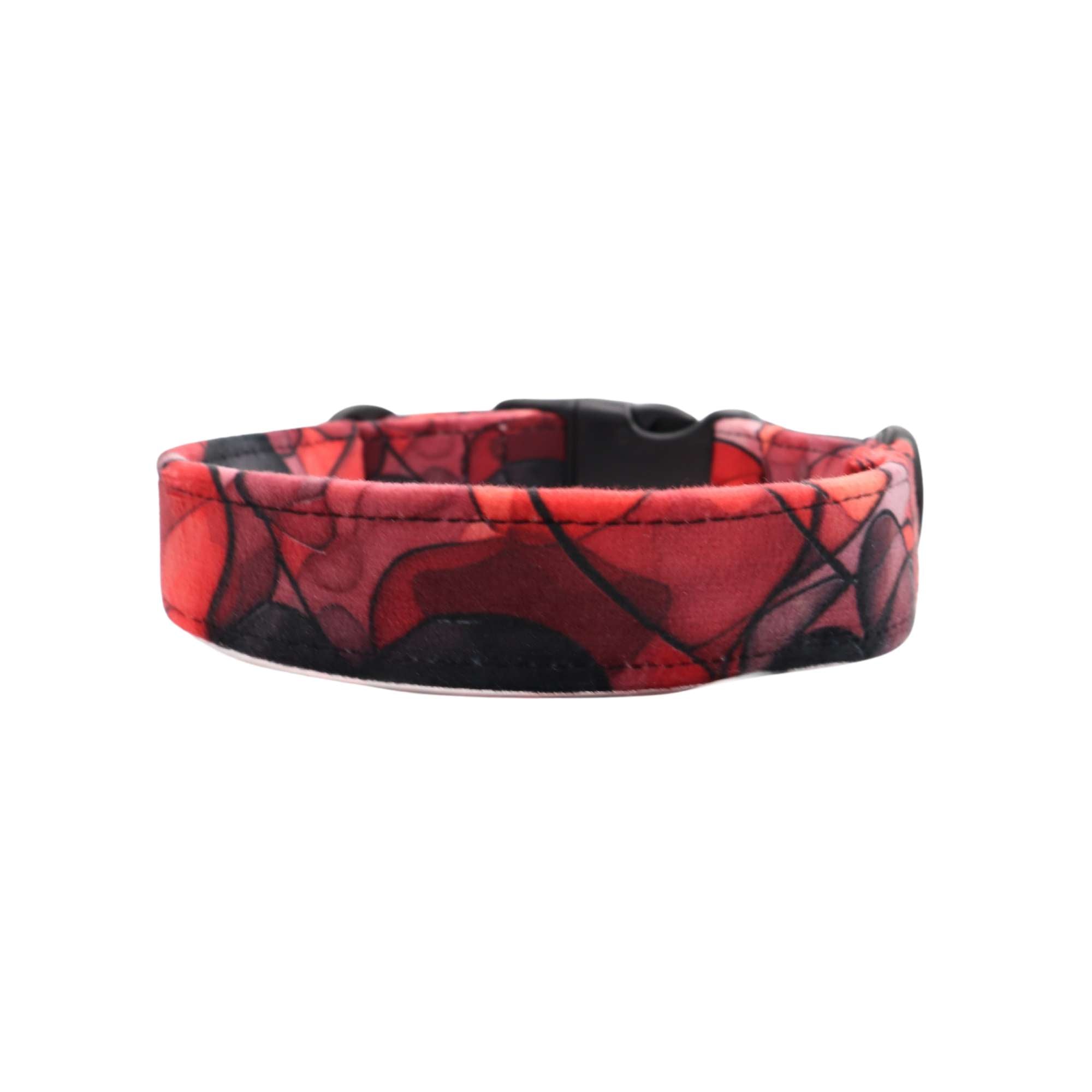 Soft-touch handmade dog collar in Valentine style with red and black hearts
