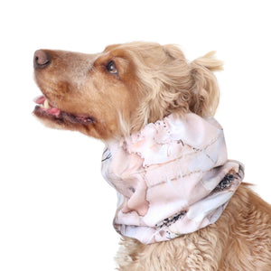 Distinguish me waterproof thick double dog snood Desert Flowers with beige watercolor flowers and fine line branches