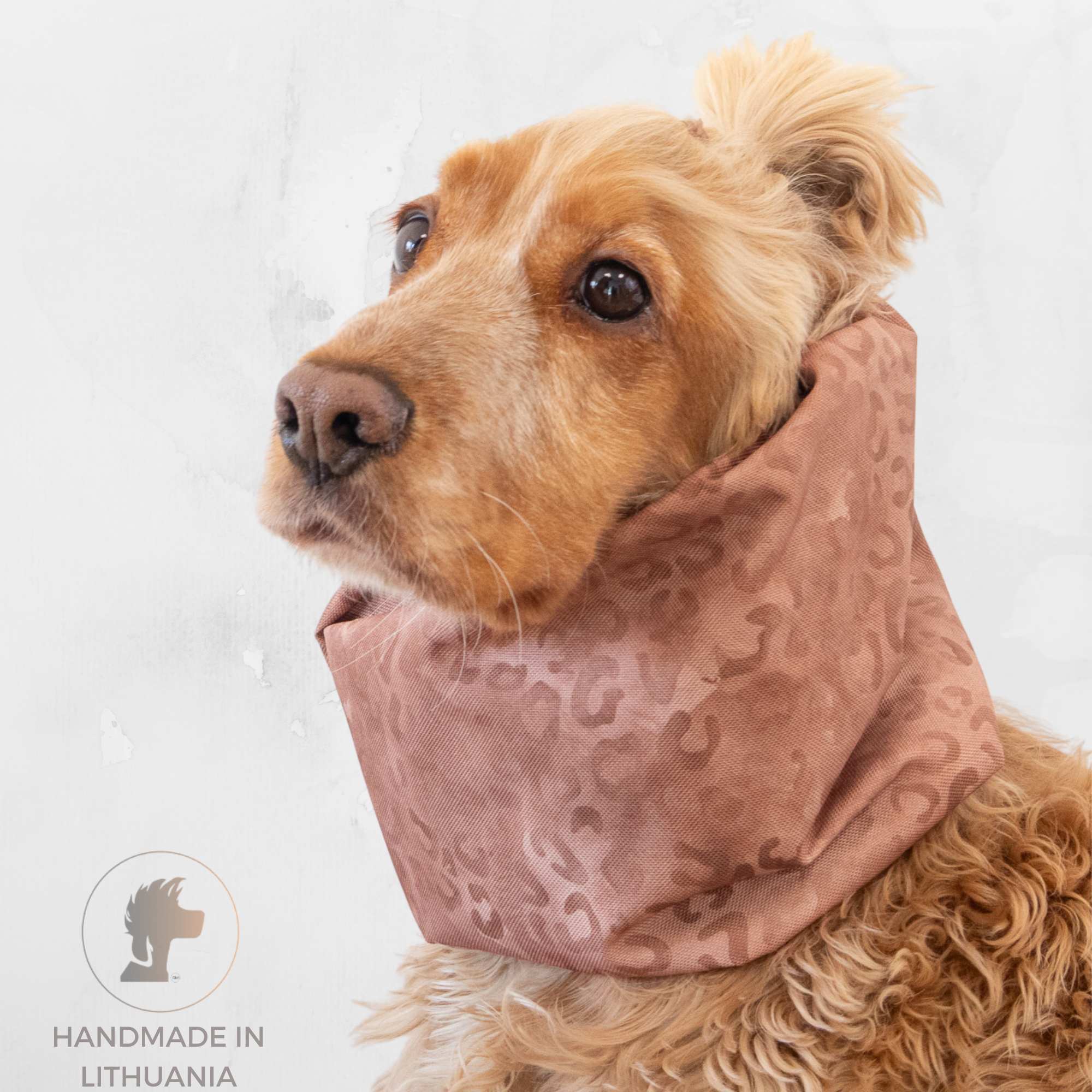 Lightweight waterproof dog snood with sand leopard print by Distinguish Me