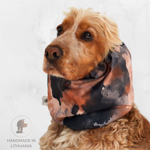 Waterproof dog snood in burnt amber tones – ear protection for Bloodhound, English Setter, and long-eared breeds