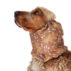 Waterproof dog snood with oak leaf print – ear protection for long-eared breeds like Cocker Spaniel, Basset Hound, and Cavalier