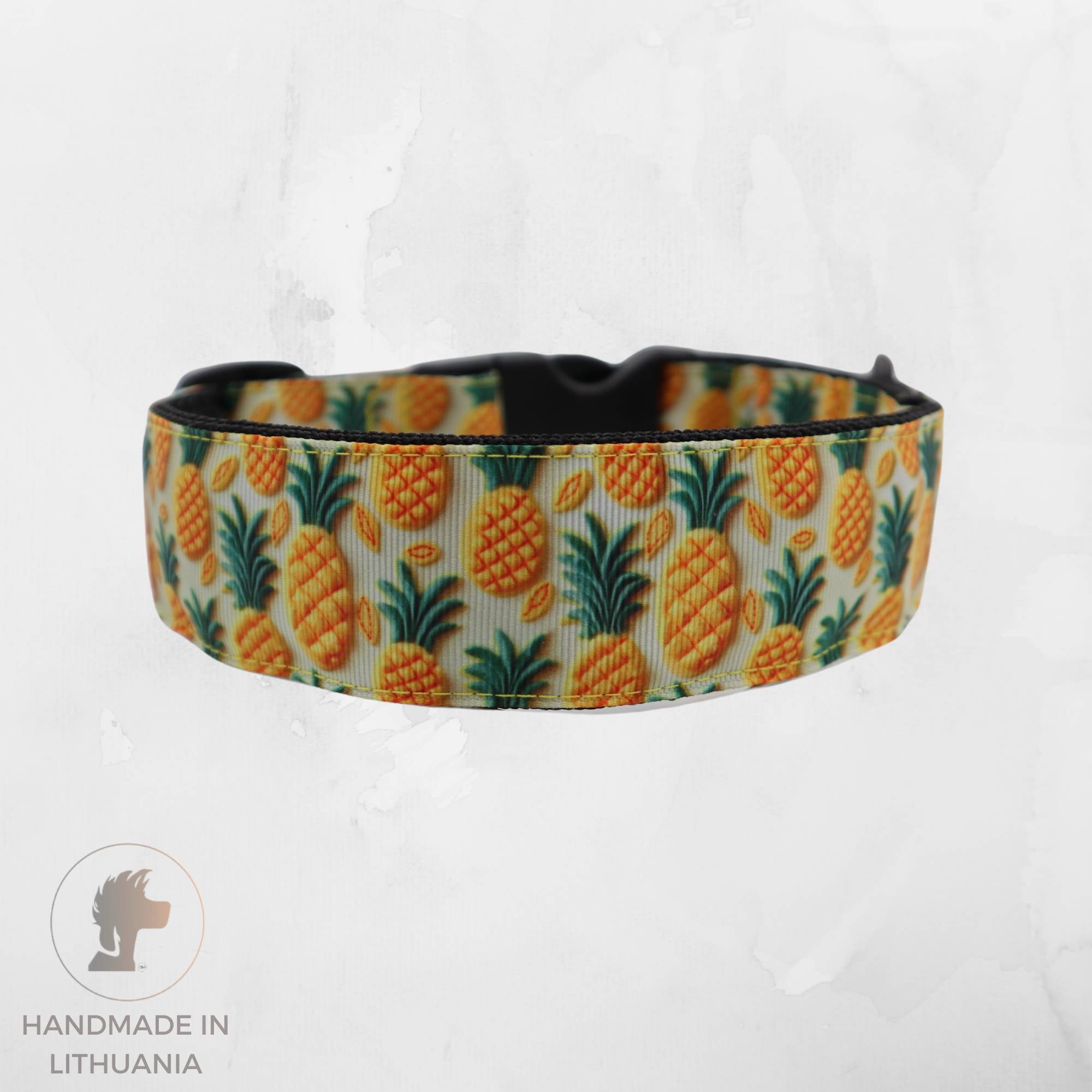 Handmade Dog Collar | Sunny Pineapples | Width: 15-20-25-30-40-50 mm