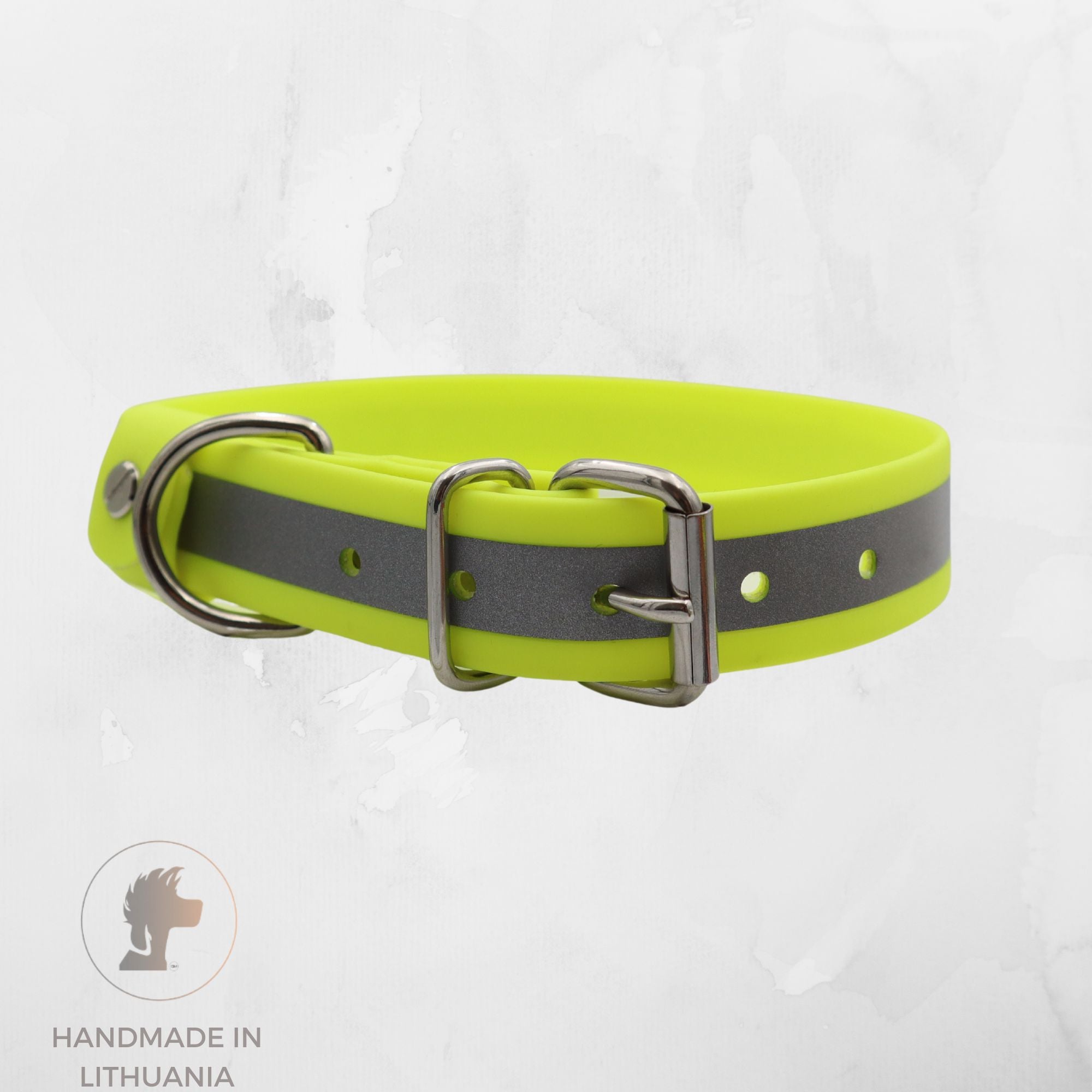 Reflective Biothane Dog Collar | Neon Yellow | Width: 25mm | Length 41-49cm