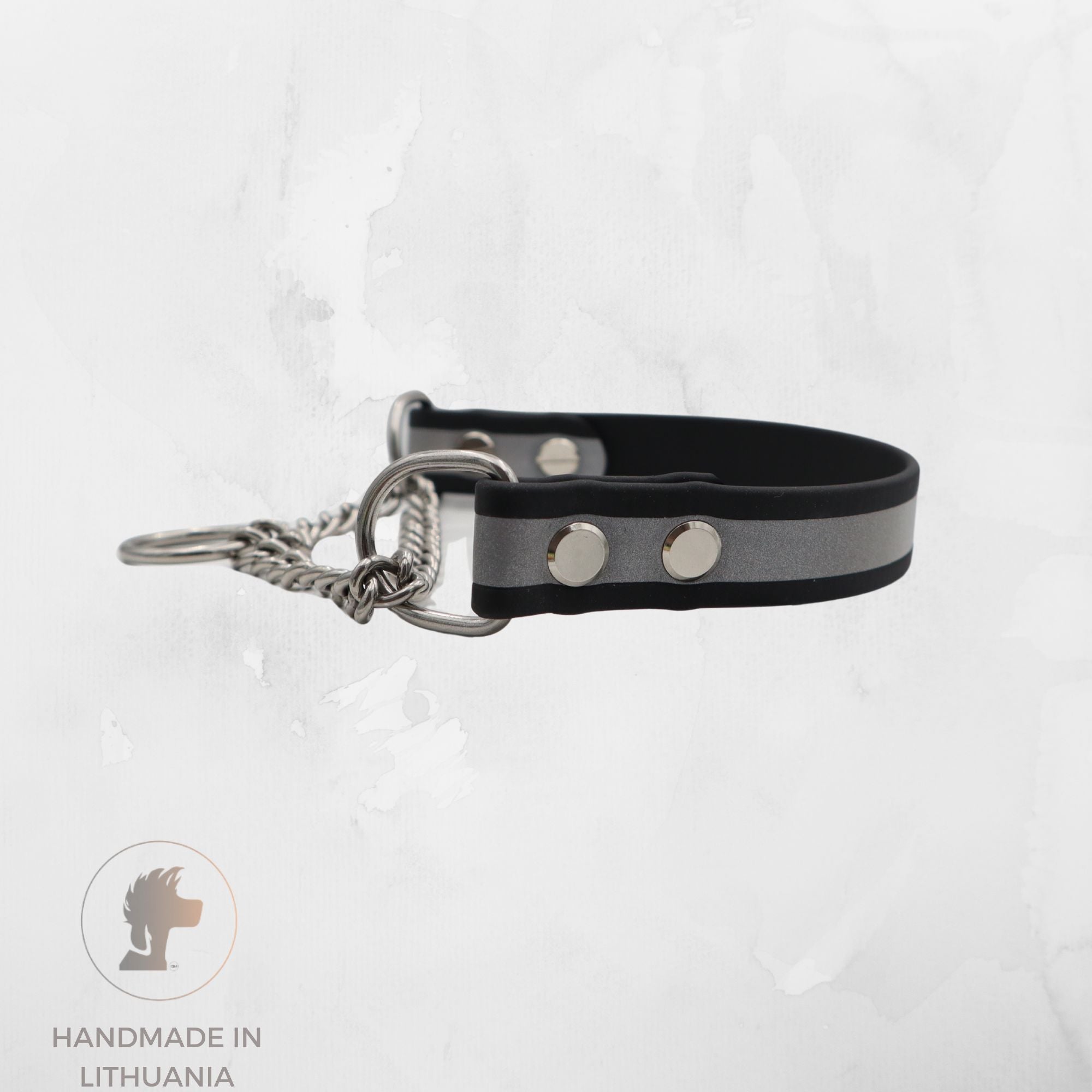 Reflective Biothane Dog Collar | Black | Martingale with chain | Width: 19 mm | Length: 23-25 cm