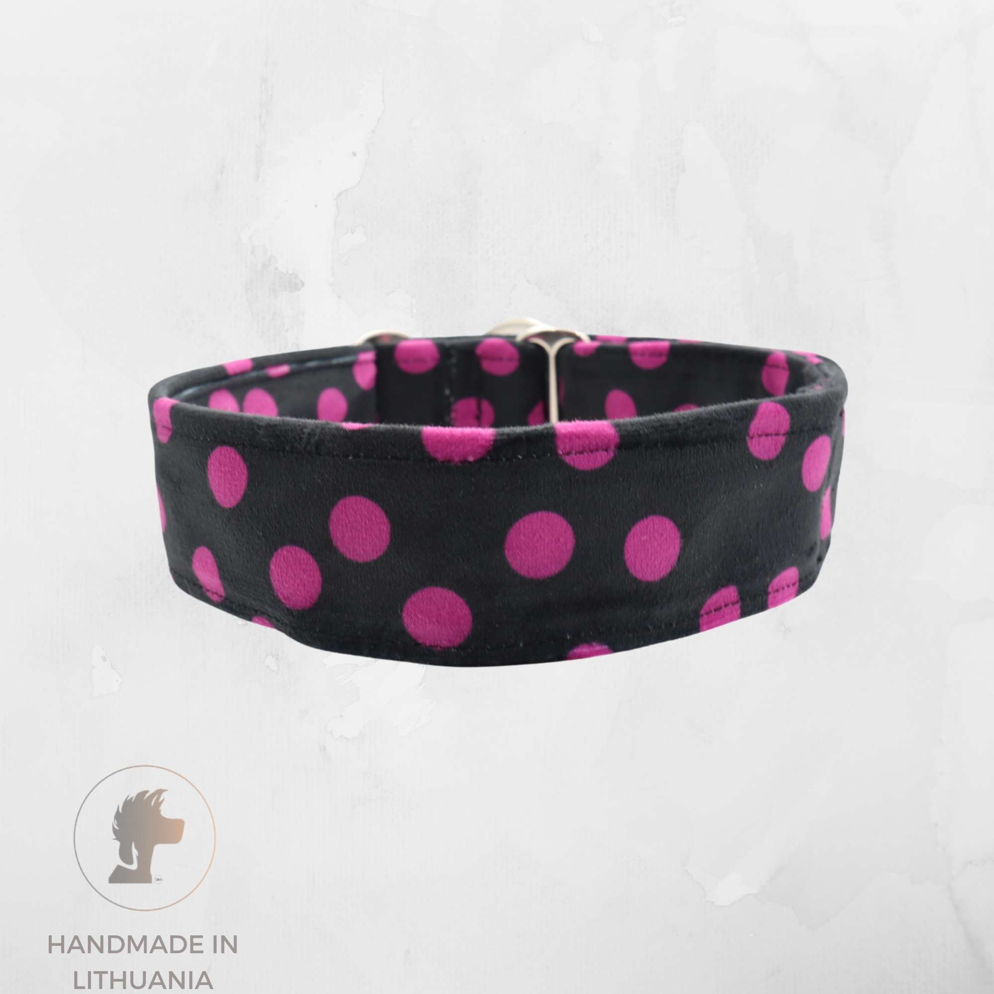 Stylish soft dog collar with pink dots in velour, Distinguish Me