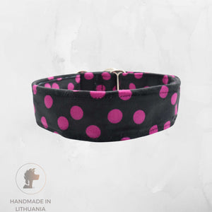 Stylish soft dog collar with pink dots in velour, Distinguish Me