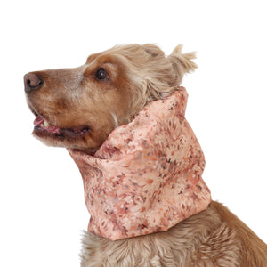 Long-eared dog snood for Cocker Spaniel in Blush Meadow waterproof fabric, snug and comfortable fit