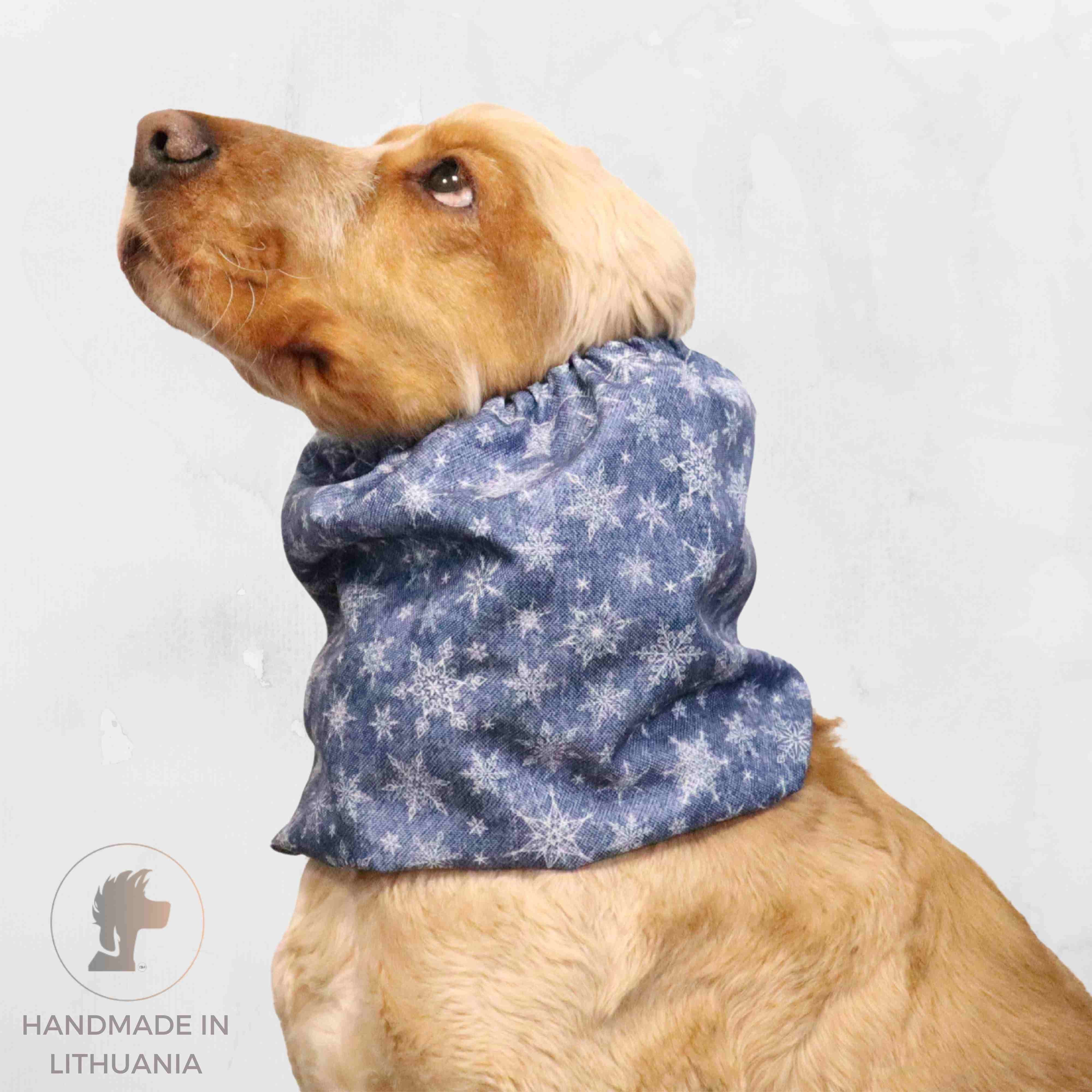 Best waterproof dog snood snowflakes in jeans blue by Distinguish me