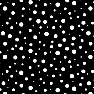 Close-up of the Black Dots pattern with white polka dots in different sizes on a black background.