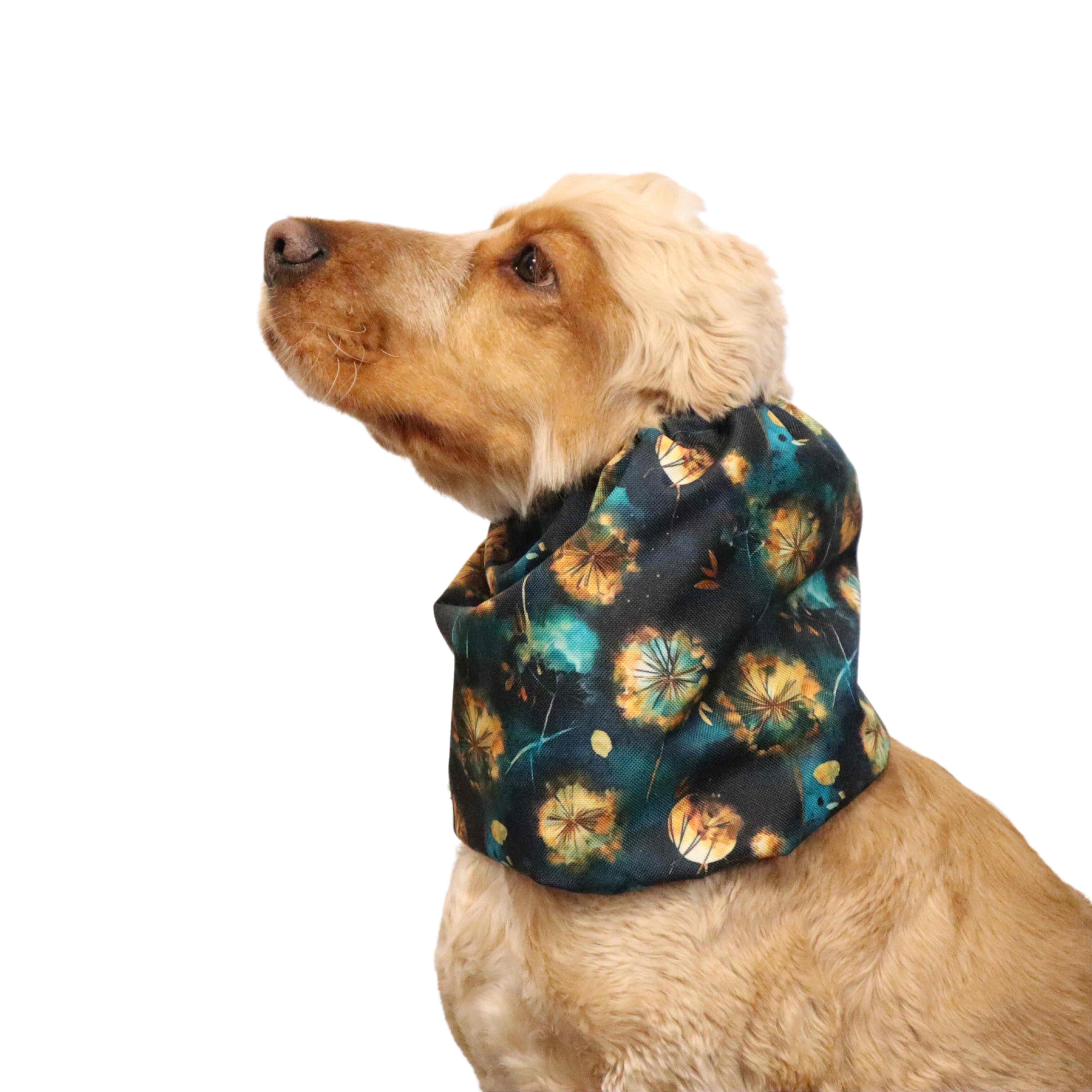 brown cocker spaniel with waterproof snood decorated with fluff created by distinguish me