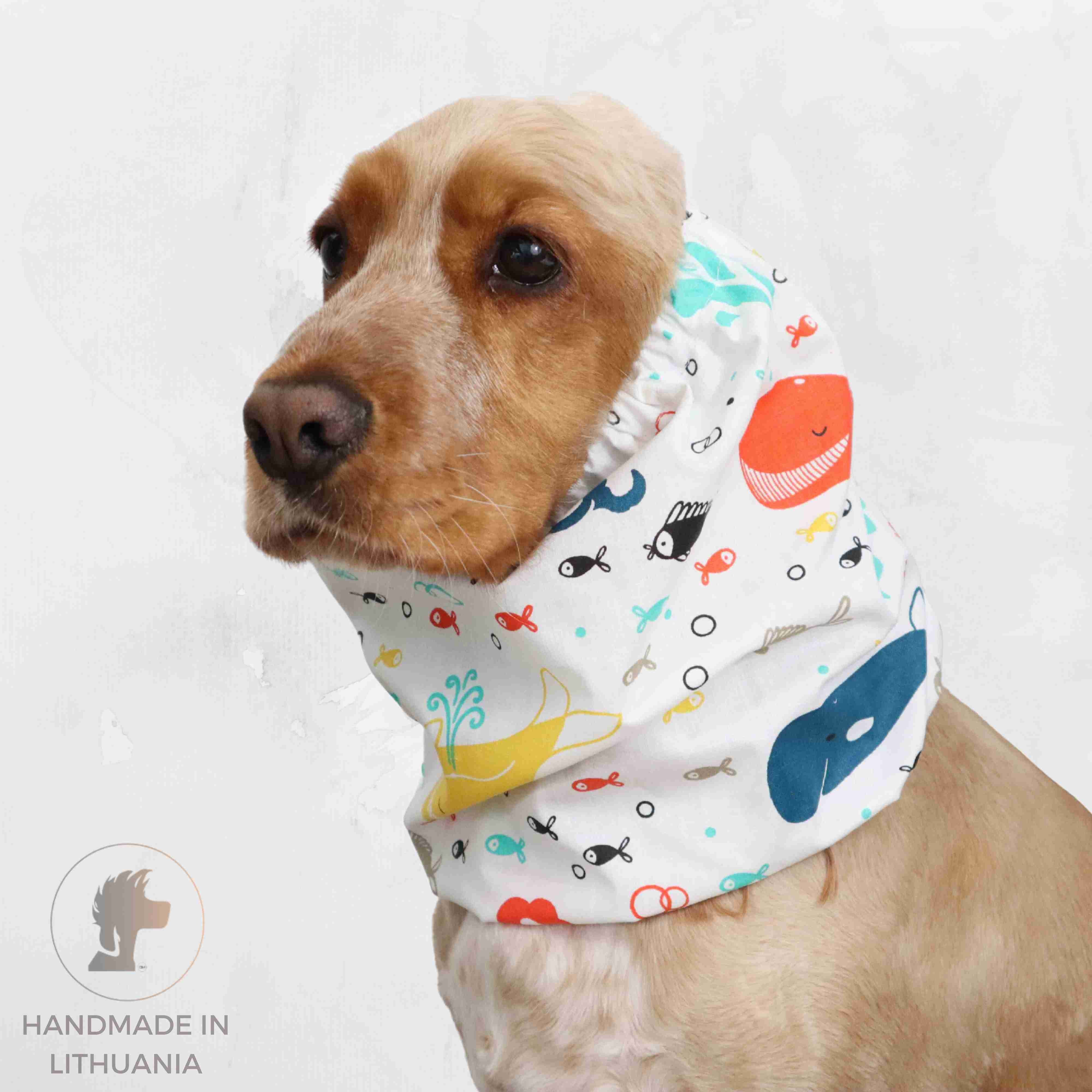 Cute dog snood With Whales pattern by Distinguish Me