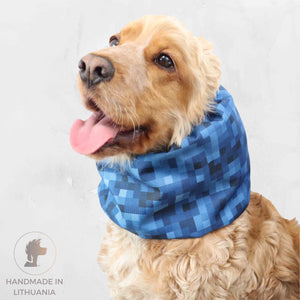 Dog ear protector blue pixels dog snood by Distinguish Me