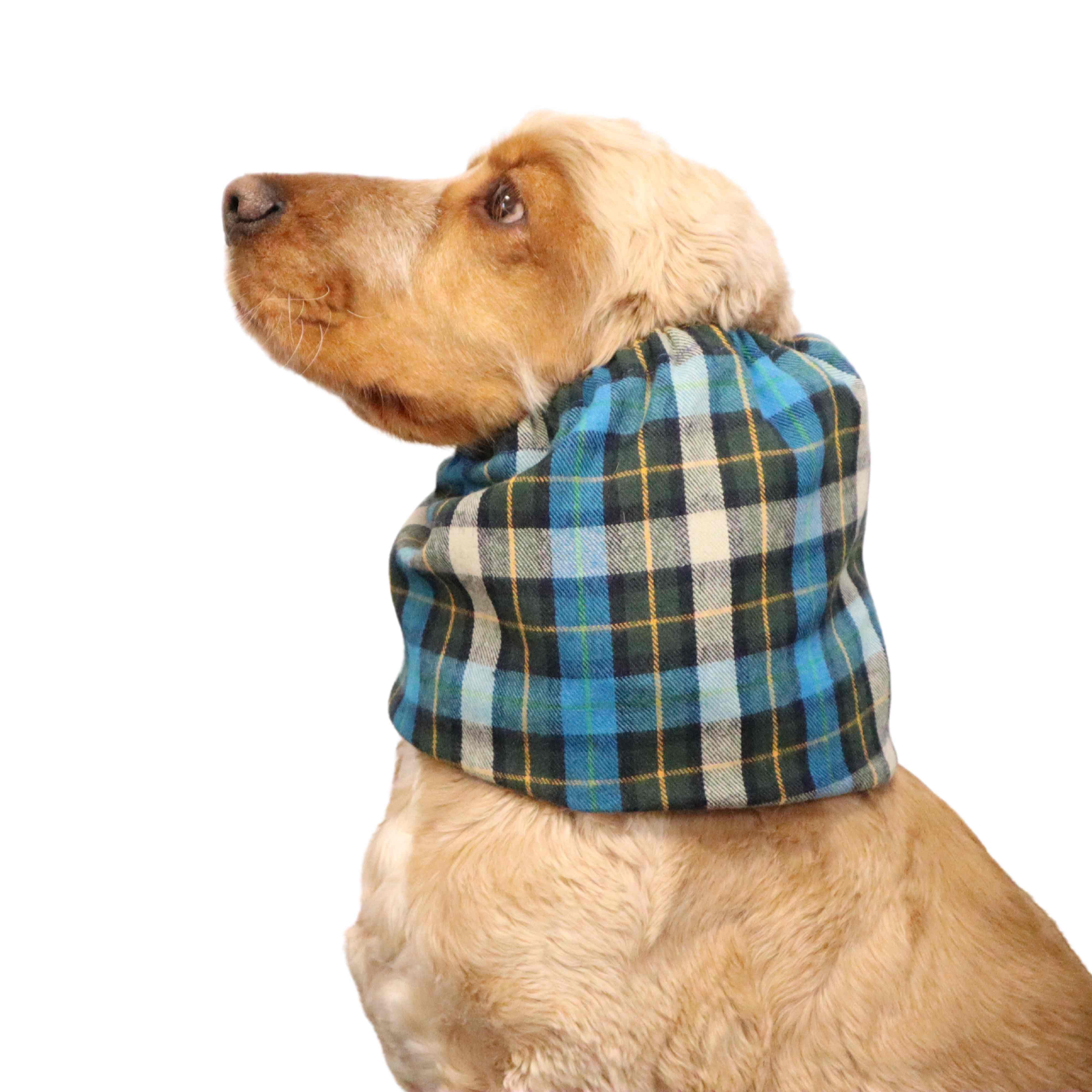 Dog With Winter Flannel Dog Snood Blue Tartan Distinguish Me