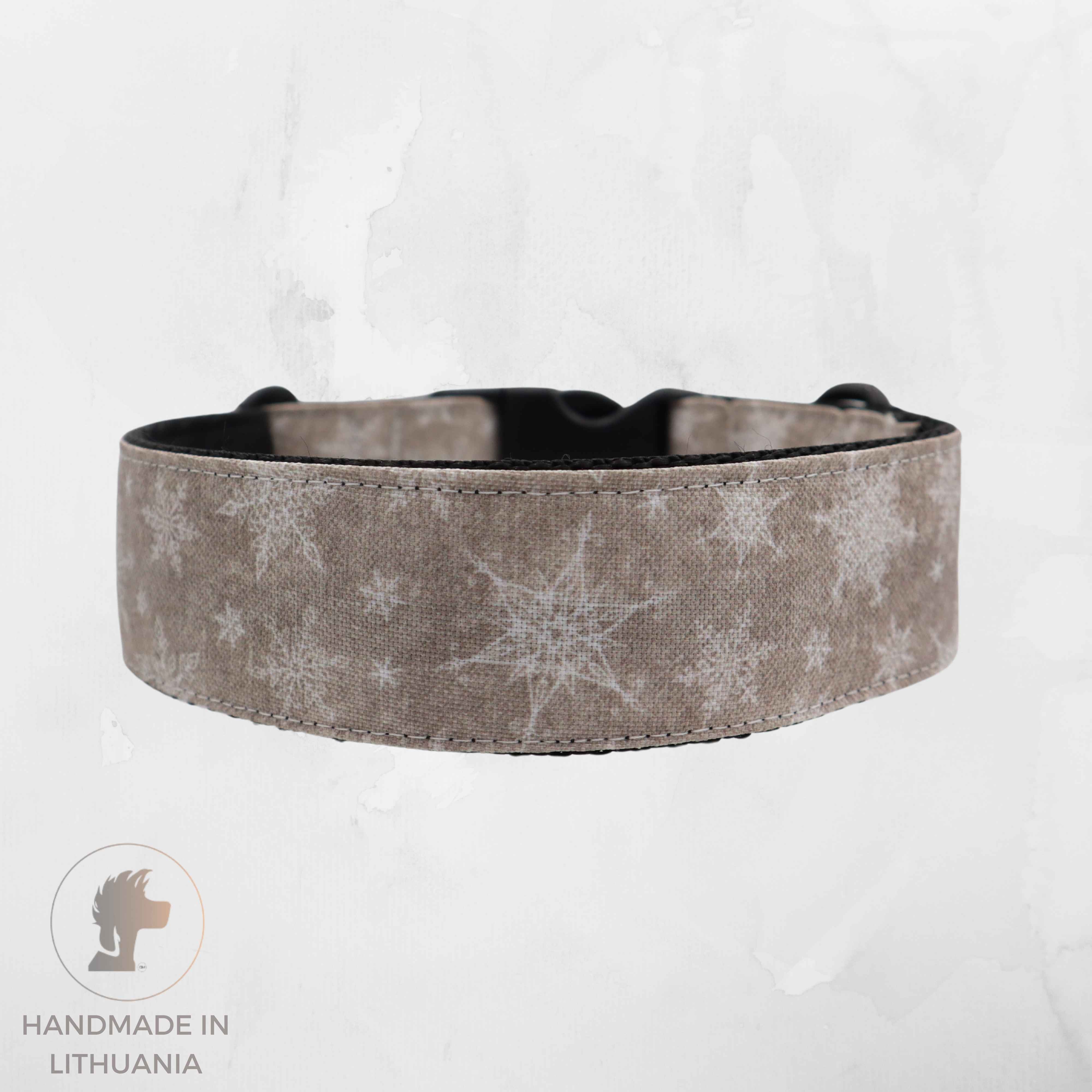 Handmade Dog Collar | Ash Beige Snowflakes | Width: 15-20-25-30-40-50 mm