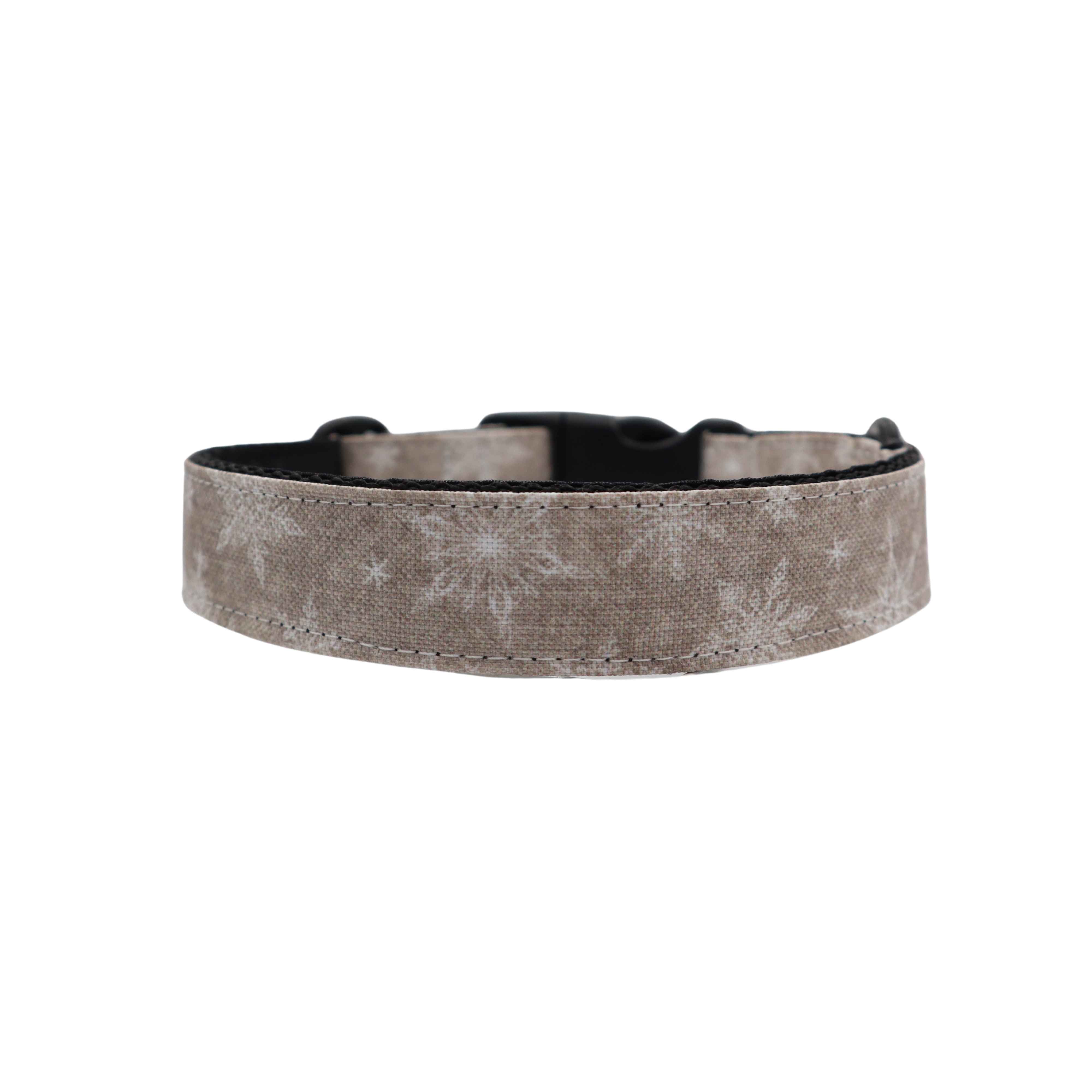 Handmade Dog Collar | Ash Beige Snowflakes | Width: 15-20-25-30-40-50 mm