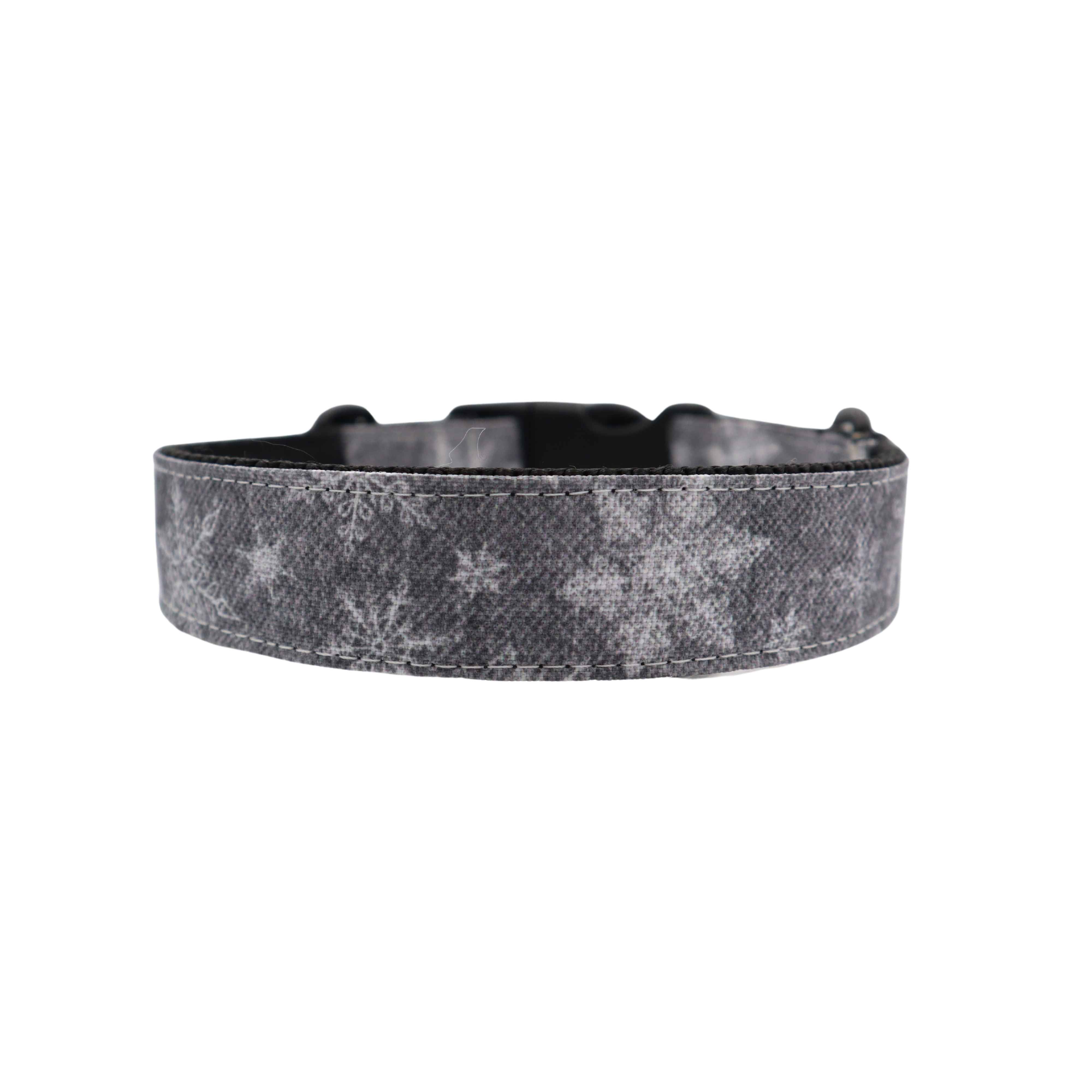 Handmade Dog Collar | Ash Black Snowflakes | Width: 15-20-25-30-40-50 mm