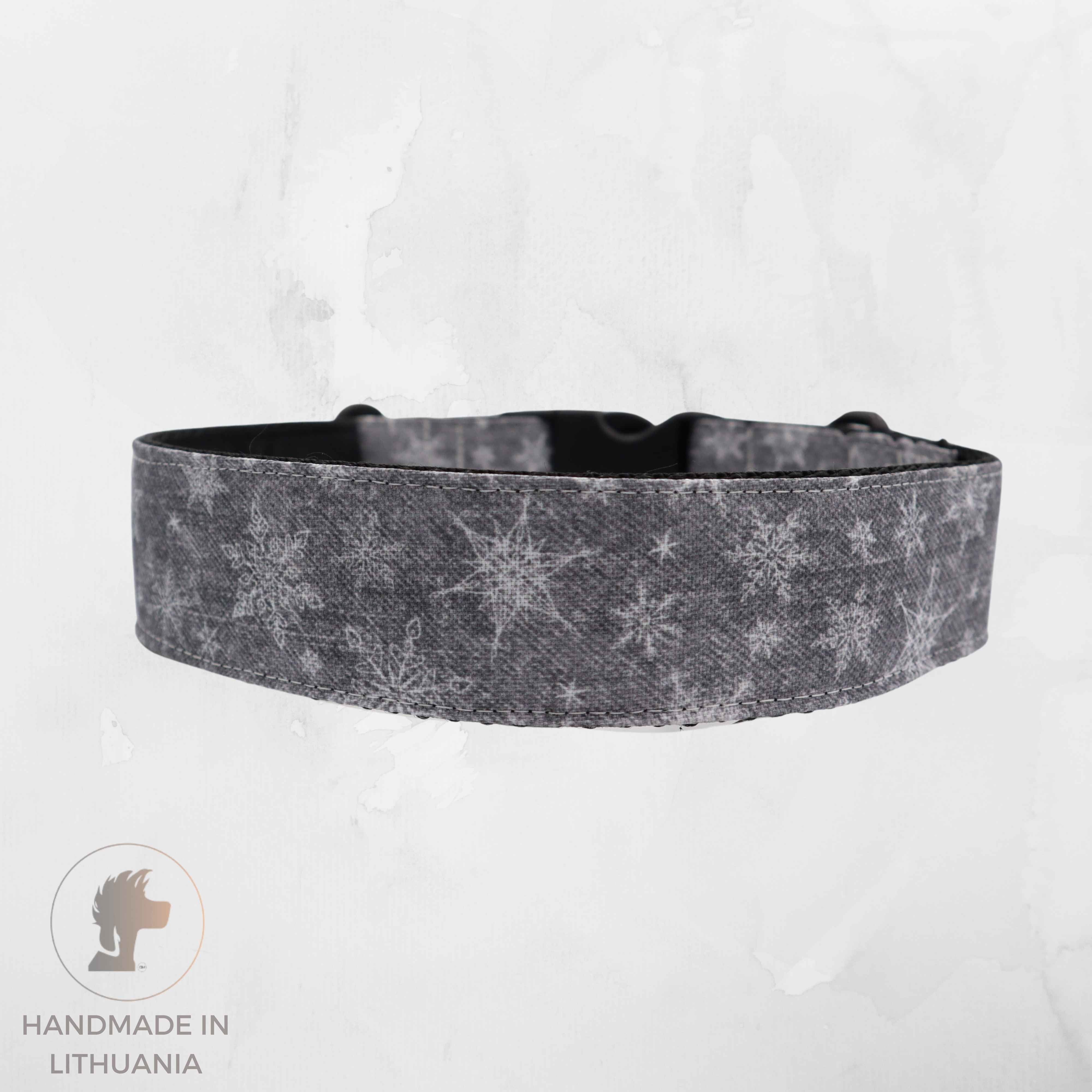 Handmade Dog Collar | Ash Black Snowflakes | Width: 15-20-25-30-40-50 mm