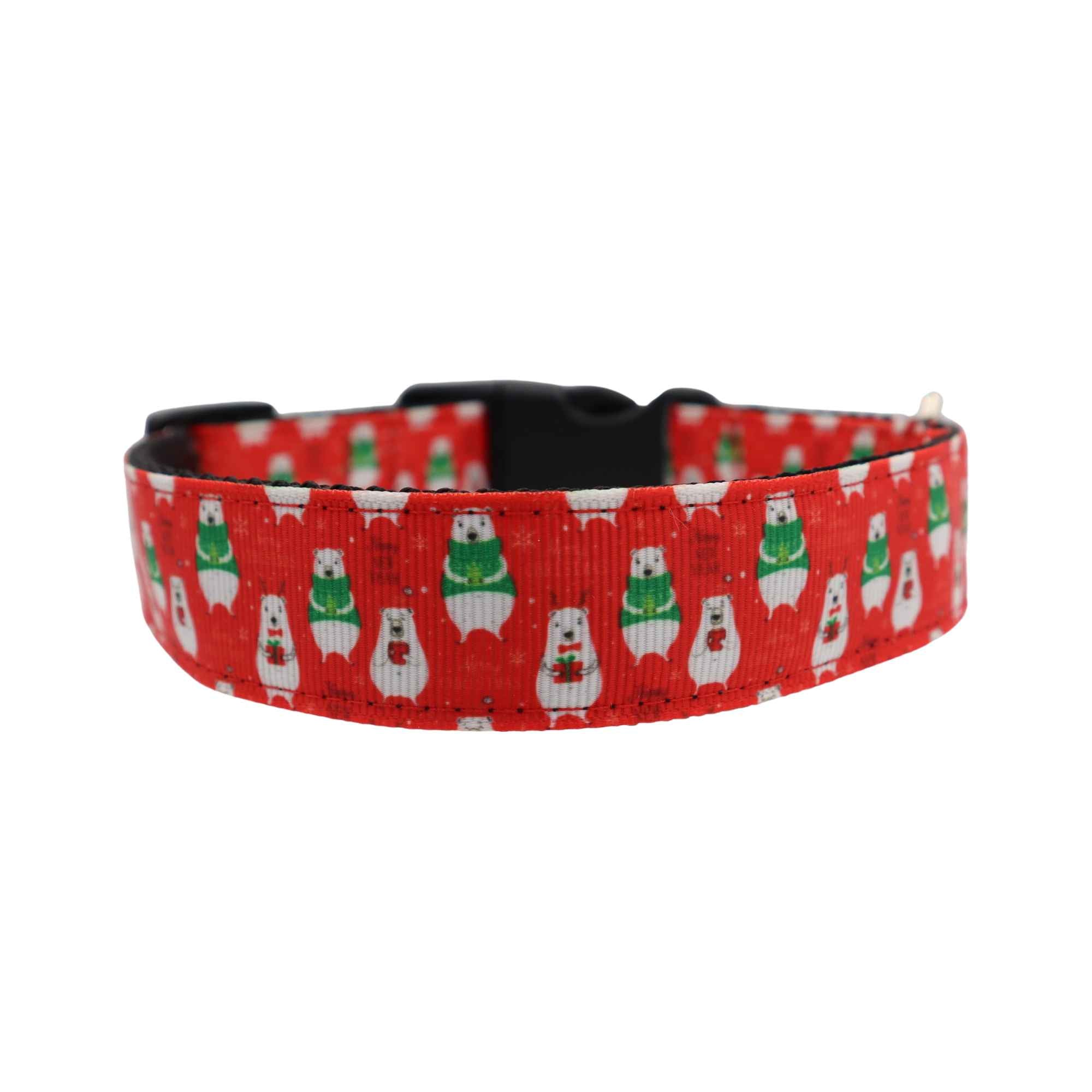 Handmade Dog Collar | Christmas Polar Bear | Width: 15-20-25-30-40 mm