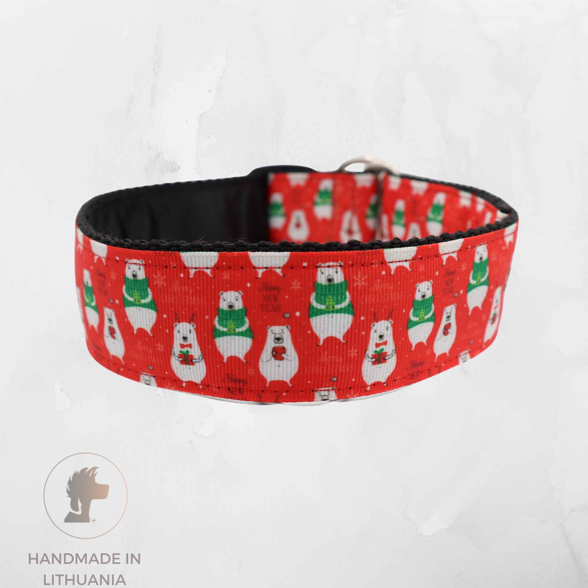 Handmade Dog Collar | Christmas Polar Bear | Width: 15-20-25-30-40 mm