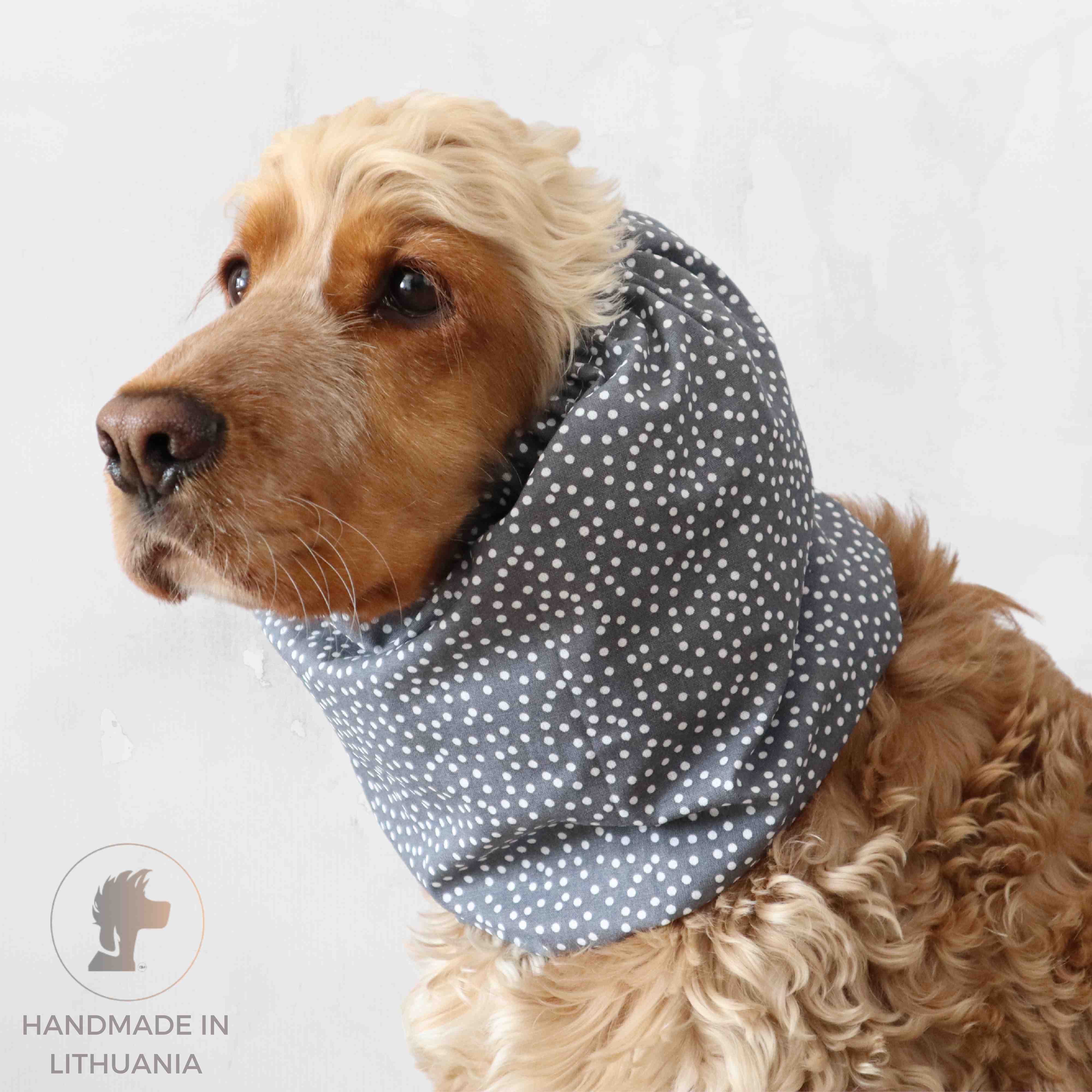 Modish dog snood for summer season Grey dots Distinguish me