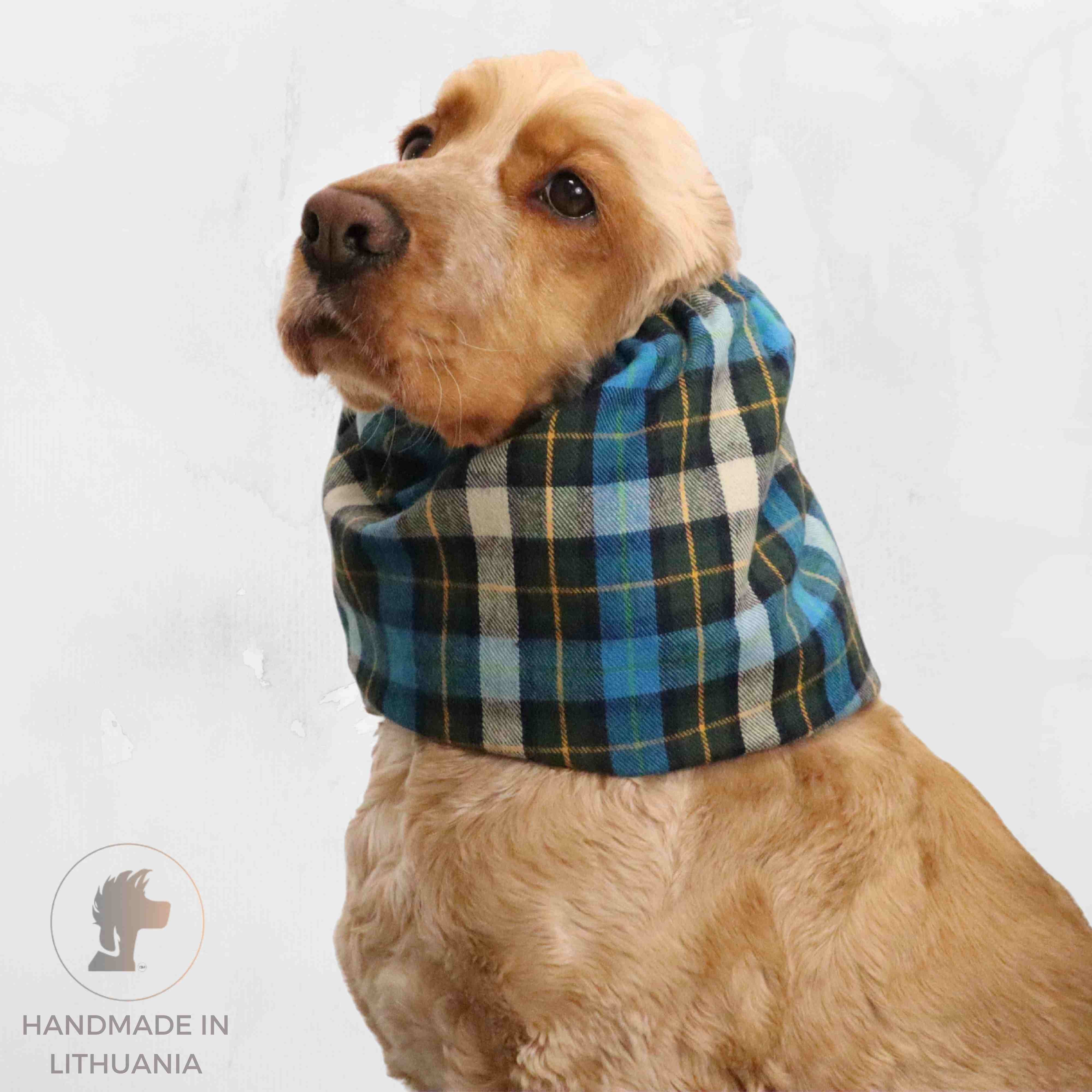 Snood for dog blue tartan flannel by Distinguish me