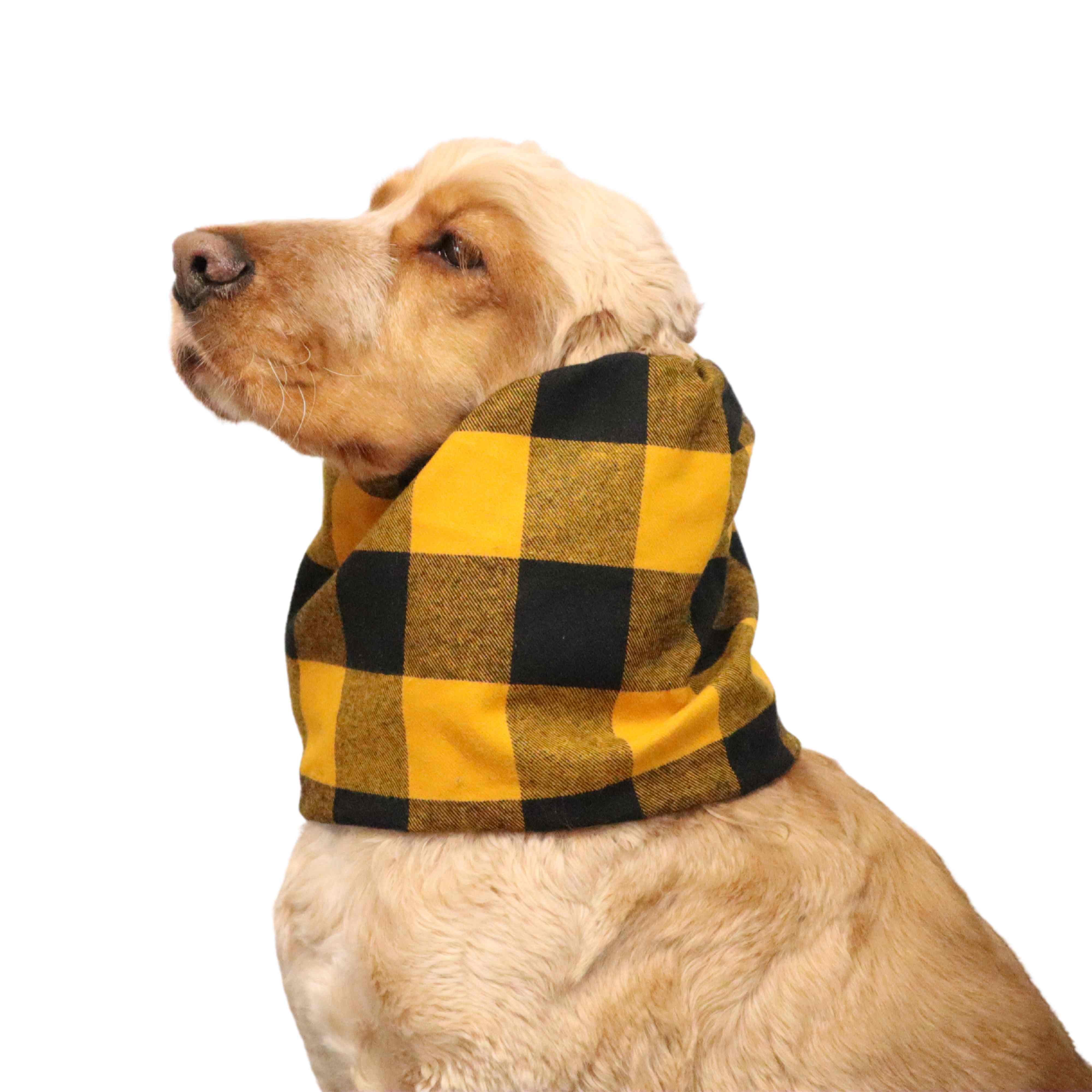 Spaniel with Flannel Dog Snood  Yellow Plaid Print by Distinguish Me