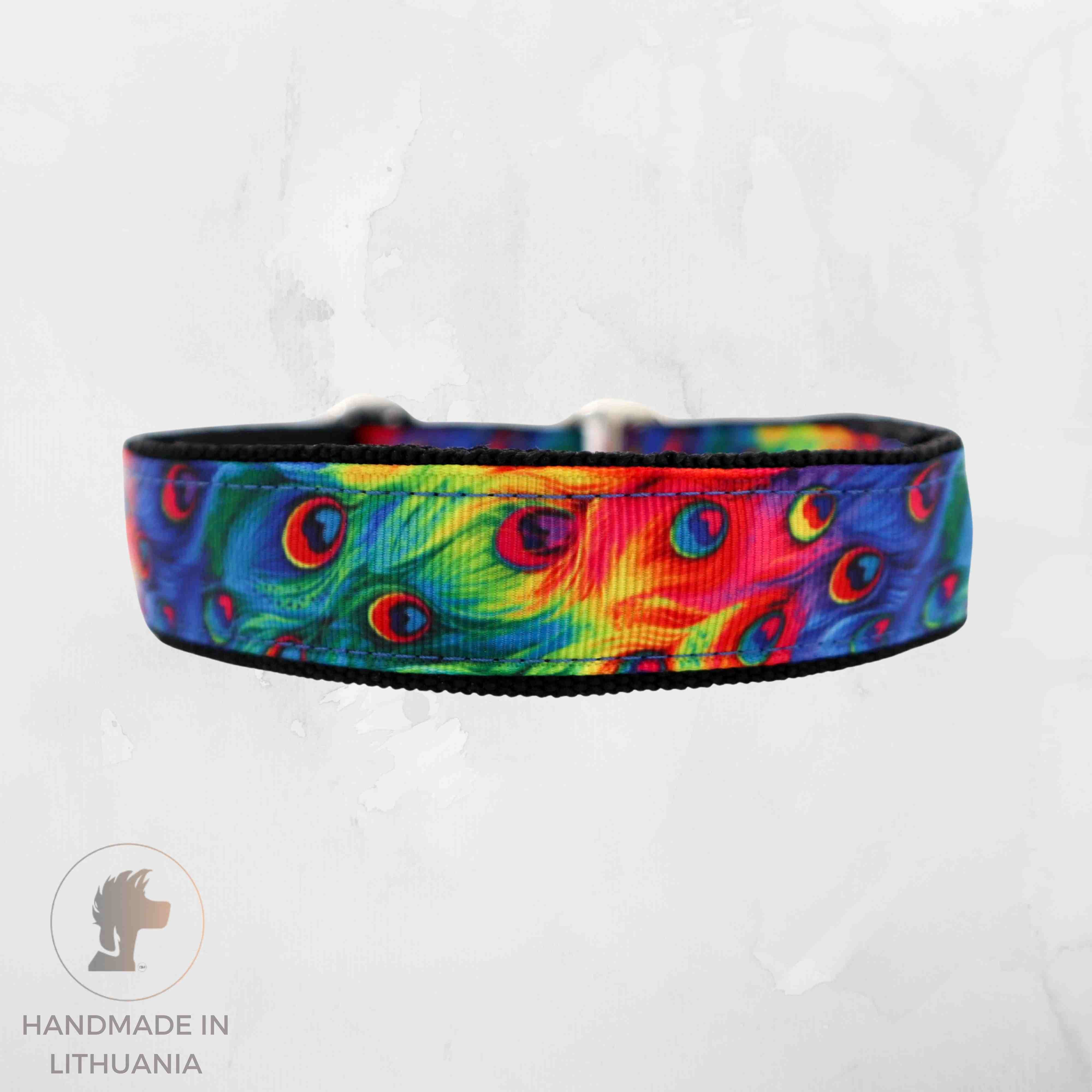 Vibrant Dog Collar with Colourful Feather Pattern Unique Design Distinguish me