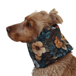 Distinguish me Forest Bouquet waterproof dog snood with vintage-style florals in teal, gold and cream tones