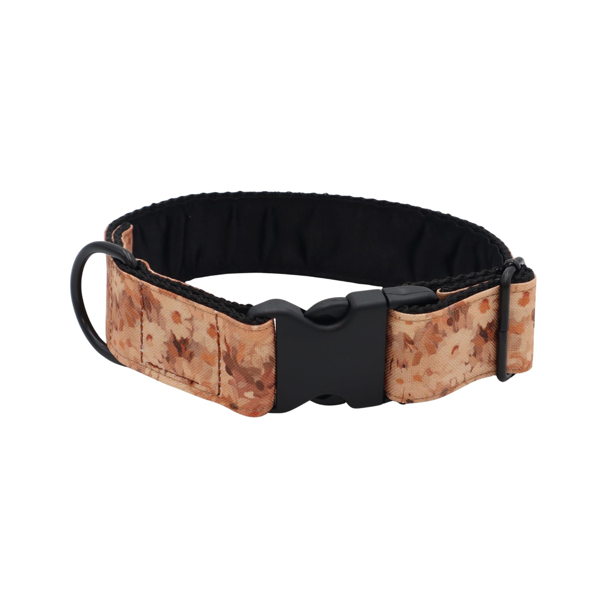 Adjustable fabric dog collar in Blush Meadow print with warm beige and blush botanical details