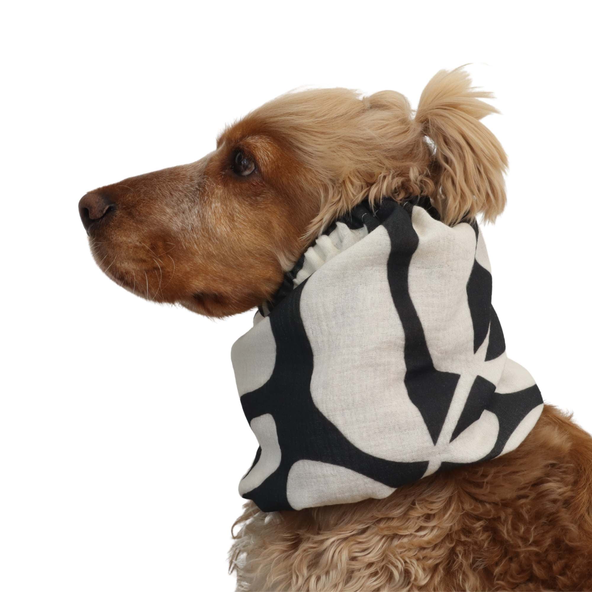 Summer cotton muslin ear cover snood for dogs Distinguish me White Leaf in modern black and white pattern