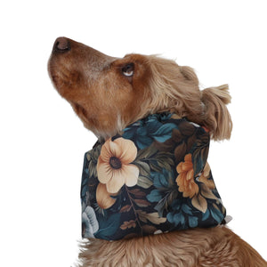 Long-eared dog snood by Distinguish me in Forest Bouquet dark floral design, snug and comfortable fit