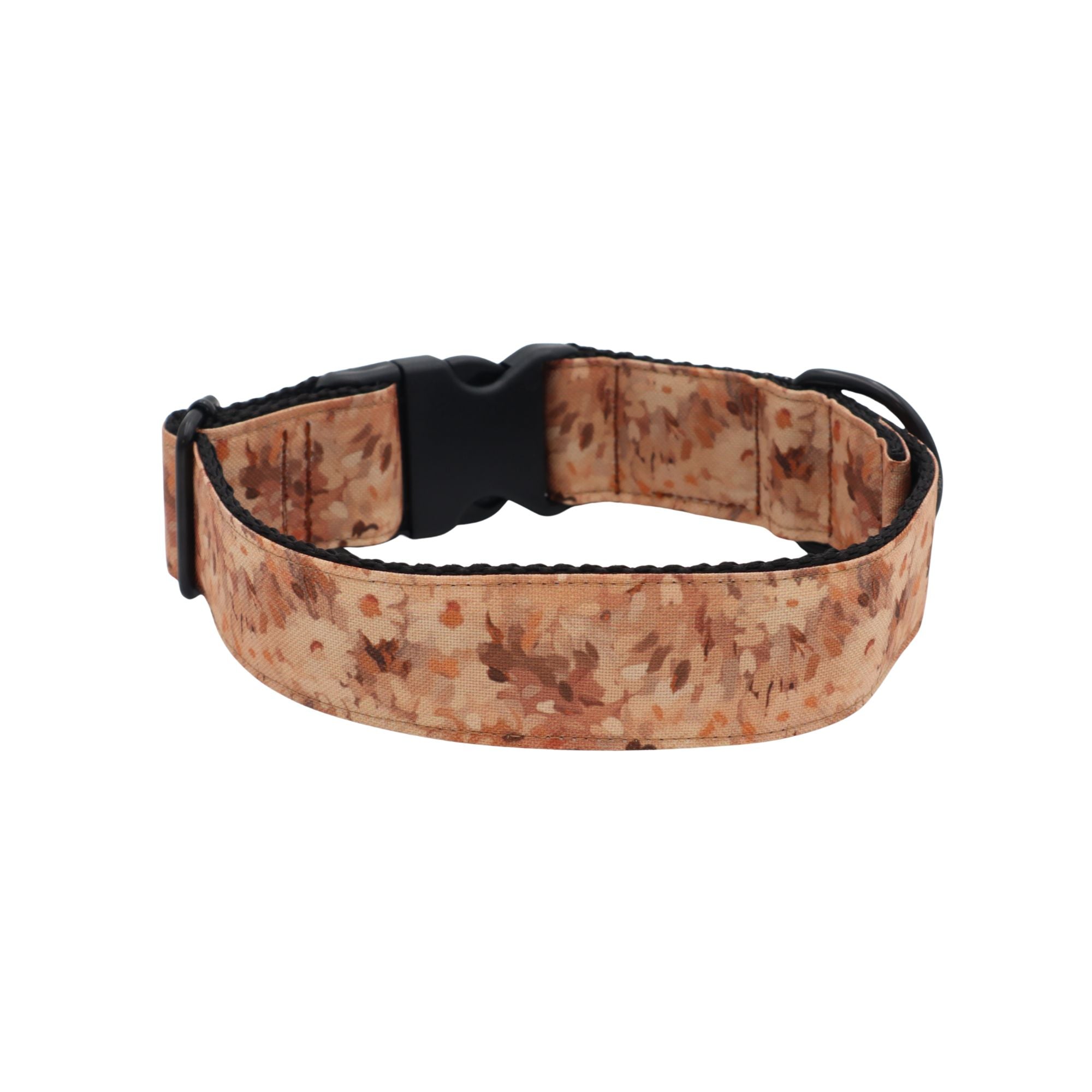 Handmade Blush Meadow dog collar by Distinguish Me with soft padding and black hardware