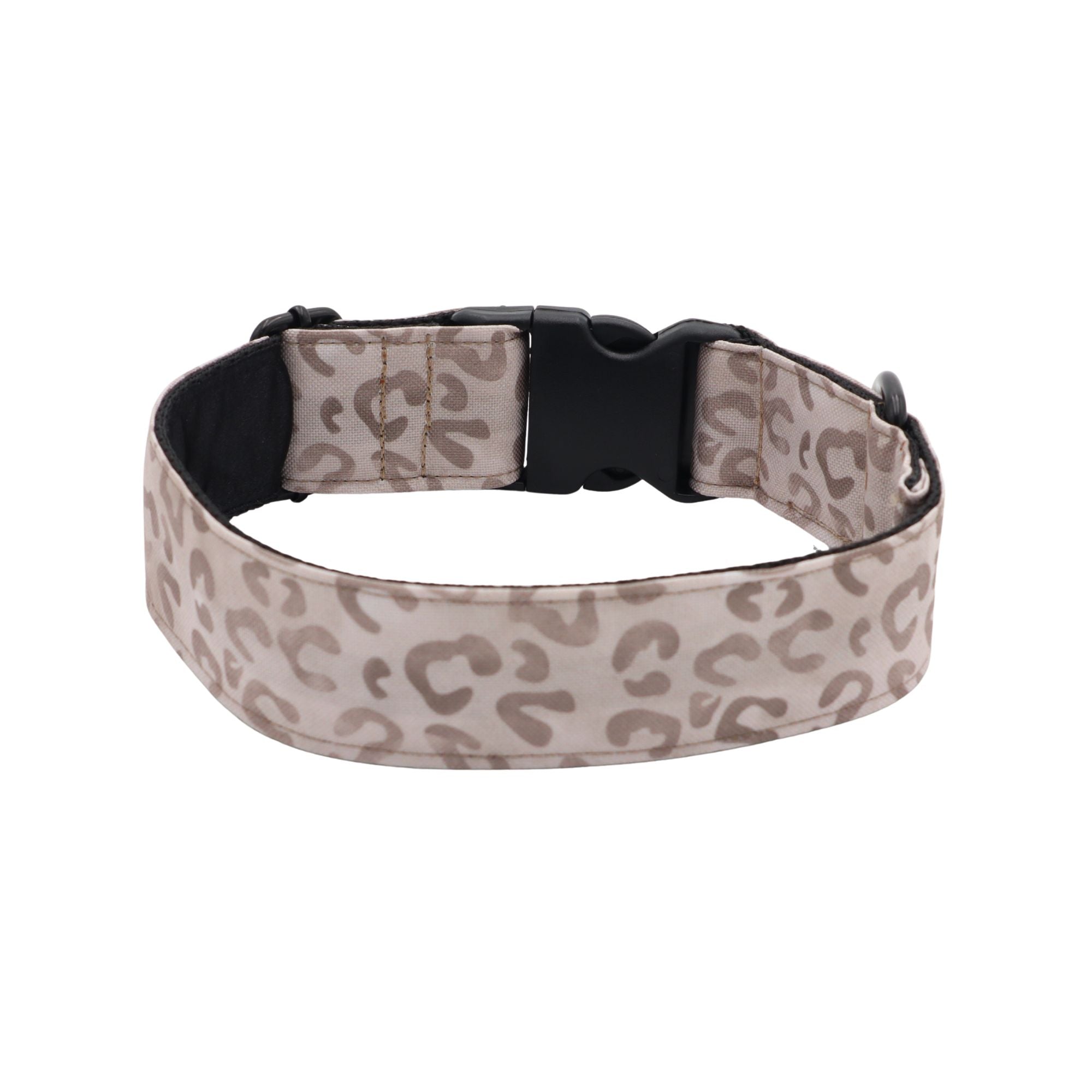 Dog collar with leopard print pattern on a white background