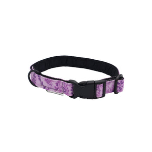 Distinguish Me Lavender Meadow handmade fabric dog collar with soft purple botanical pattern