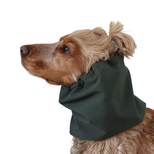 Distinguish me Forest Green waterproof dog snood for Basset Hound, Beagle and other long-eared breeds