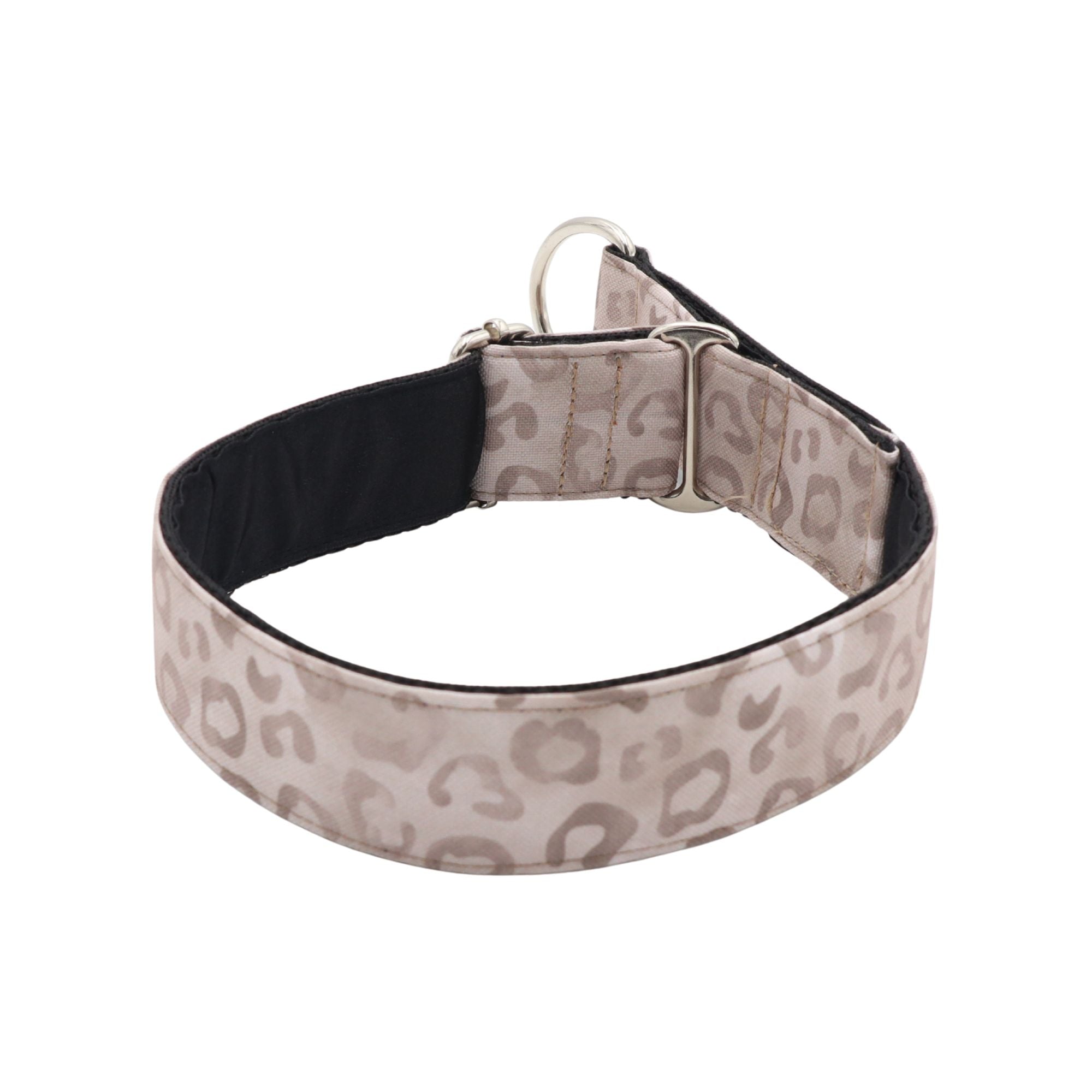 Distinguish Me Limited Slip fabric dog collar in Powder Leo beige leopard pattern