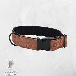 Distinguish Me Sand Leopard handmade fabric dog collar with warm brown leopard print