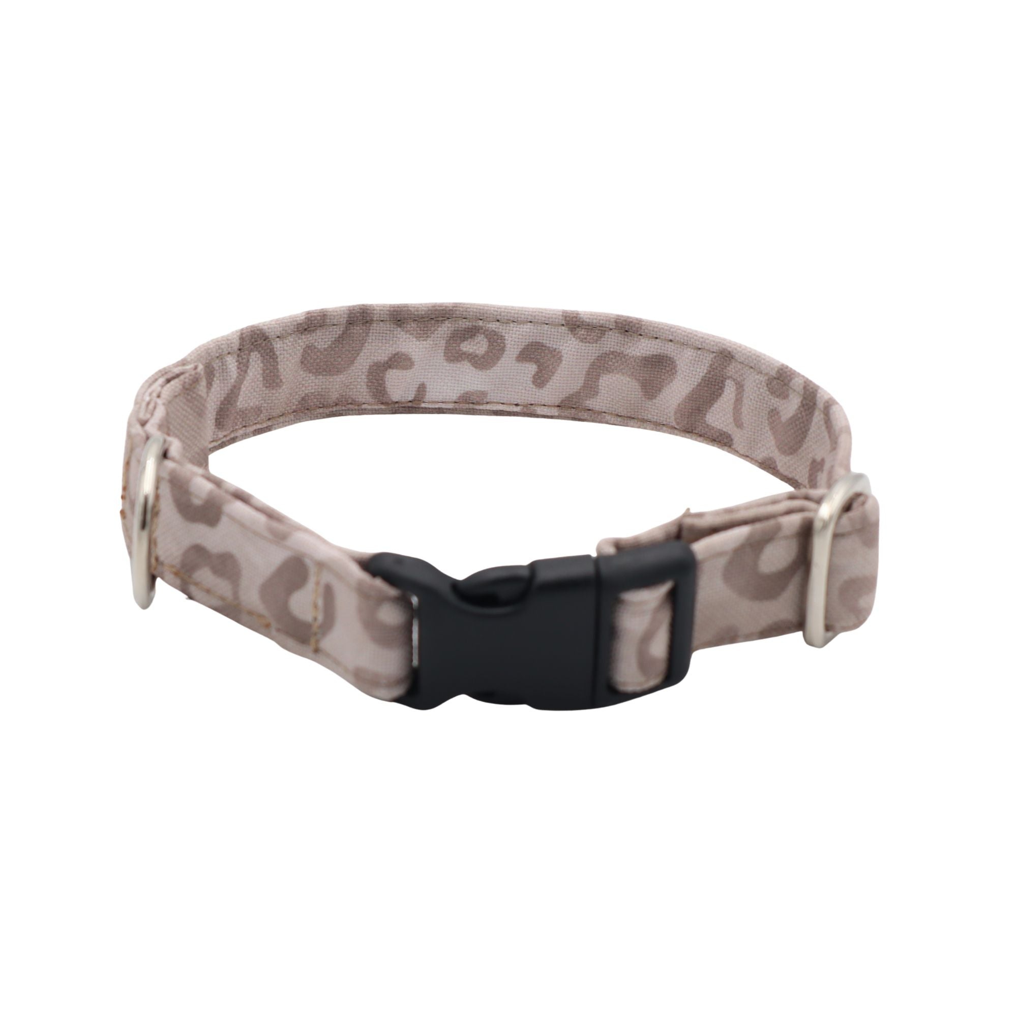 Comfortable adjustable dog collar in Powder Leo print with soft inner padding