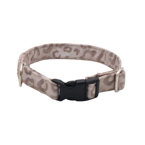 Comfortable adjustable dog collar in Powder Leo print with soft inner padding
